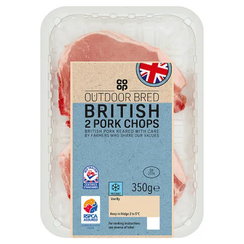 Co-op Outdoor Bred 2 British Pork Chops 350g