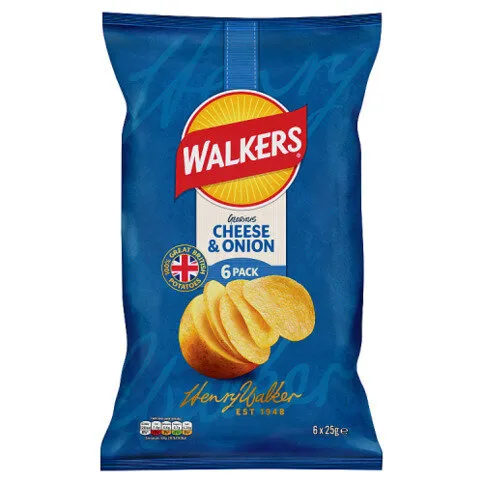 Walkers Cheese & Onion Multipack Crisps 6x25g