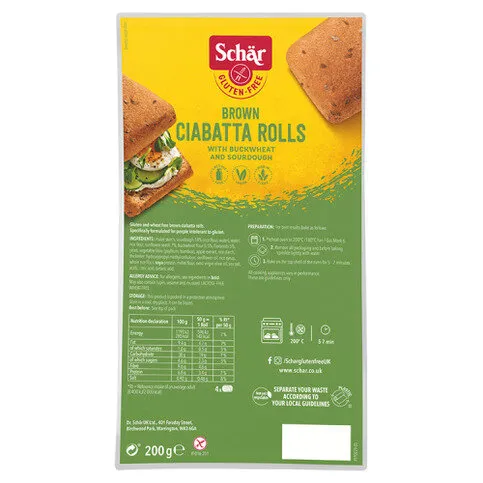 Schär Gluten-Free Brown Ciabatta Rolls 200g