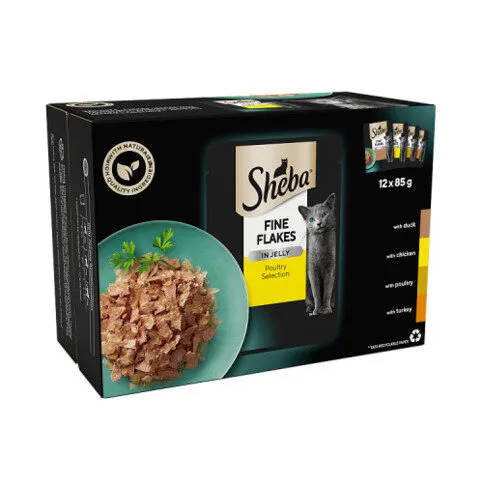 SHEBA® Fine Flakes Adult Wet Cat Food Poultry Selection in Jelly 12 x 85g Pouch