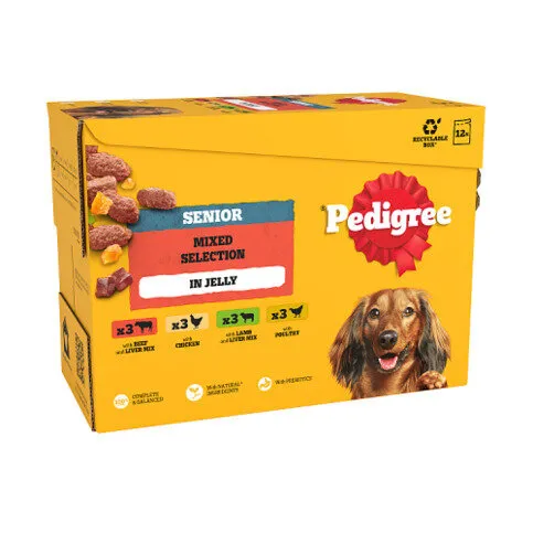 PEDIGREE® Senior Wet Dog Food Mixed Selection In Jelly 12 x 100g Pouch