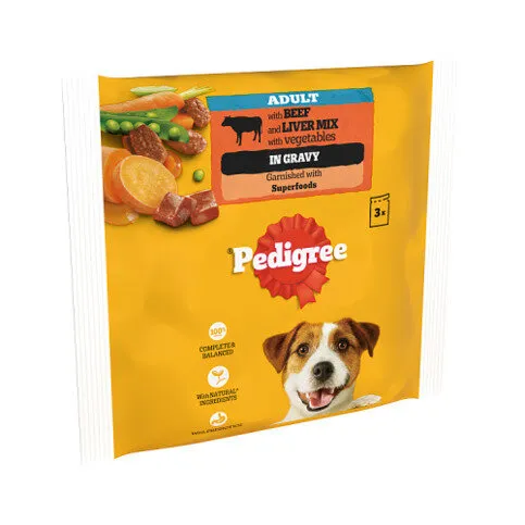 PEDIGREE® Adult Wet Dog Food with Beef & Liver Mix in Gravy 3 x 100g Pouch